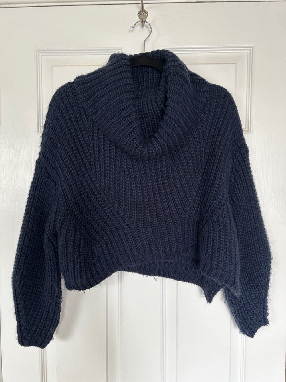 Navy Blue Cowl Neck Cropped Sweater M